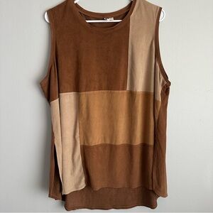 Cato 22/24 patchwork sleeveless suede brown neutral 2x 3x boho tank top shirt